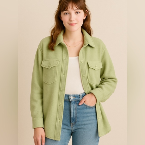 Joie Celery Green Fleece Shacket Shirt Jacket Button Front Sz XS - Picture 1 of 11